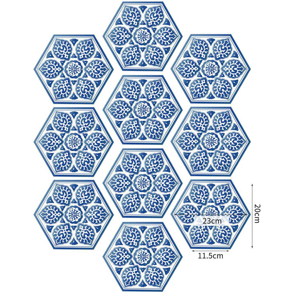Walplus Porcelain Blue Hexagon Floor Tile Stickers 10 Pack Image 5