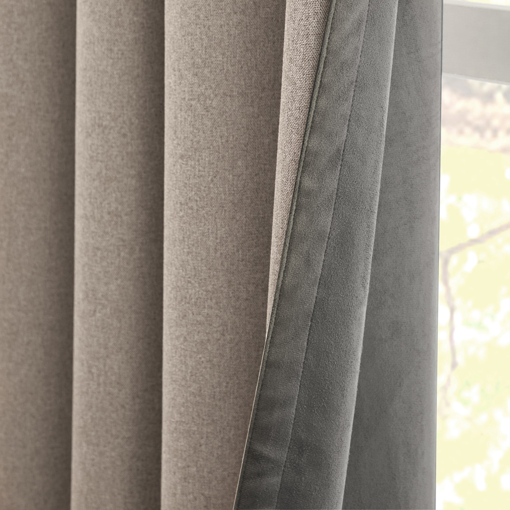 Furn Verso Charcoal Reversible Suede-Look Blackout Eyelet Curtains 229 x 183cm Image 3