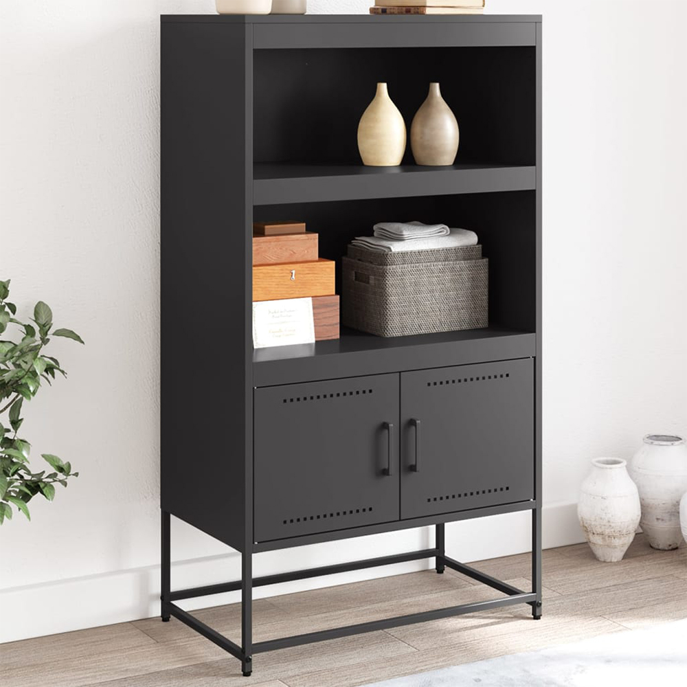 vidaXL 2 Door 2 Shelf Black Steel Highboard Image 1