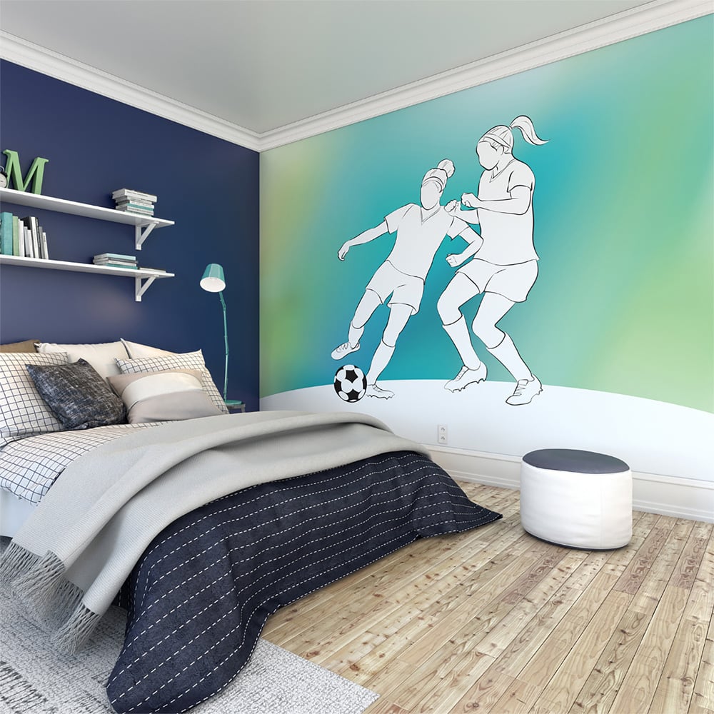 Origin Murals Girls Playing Football Green Wall Mural Image 3