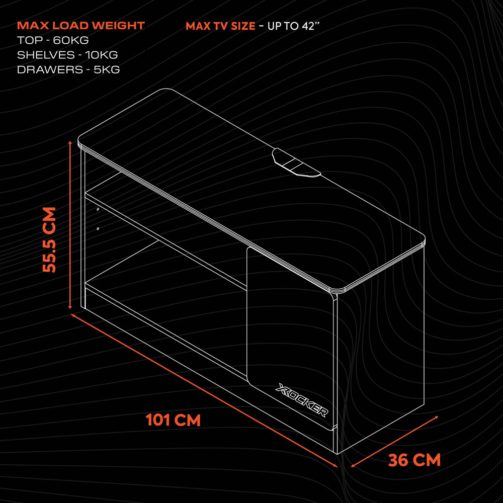 X Rocker Carbon-Tek Single Door 2 Shelf White TV Media Cabinet with Neo Fibre LED Light Image 5