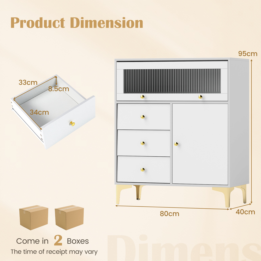 Costway 2 Door 3 Drawers Grey Chest of Drawers Image 9
