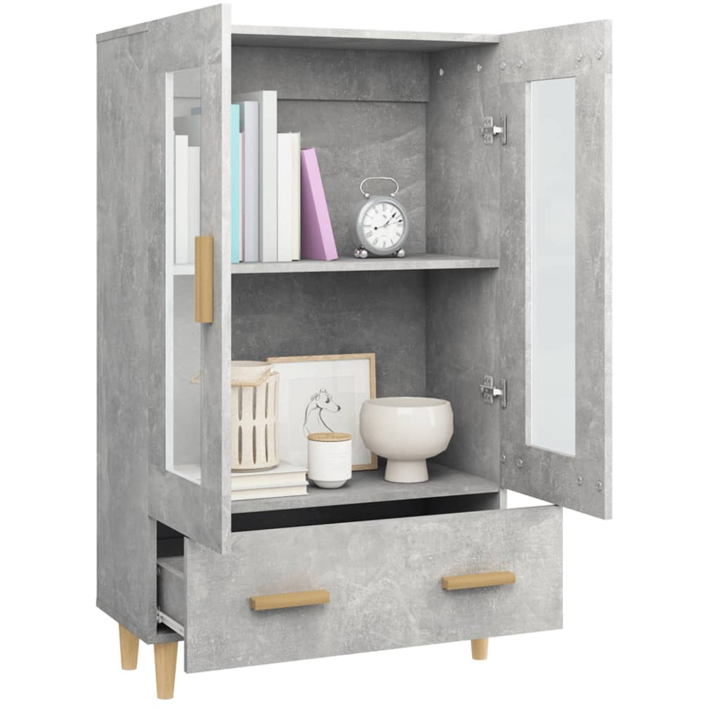 vidaXL 2 Glass Door Single Drawer Concrete Grey Highboard Image 4