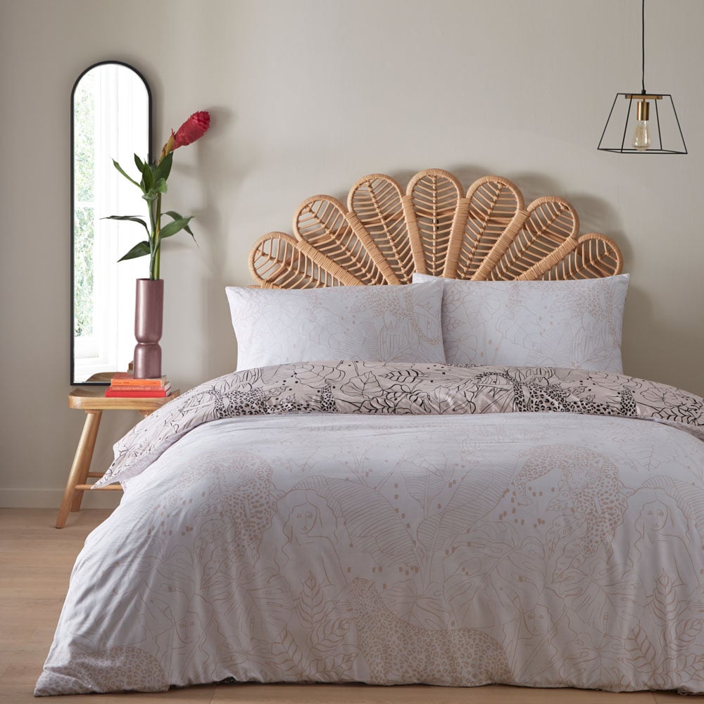 furn. Aurora Super King Size Pink Botanical Duvet Cover Set Image 2