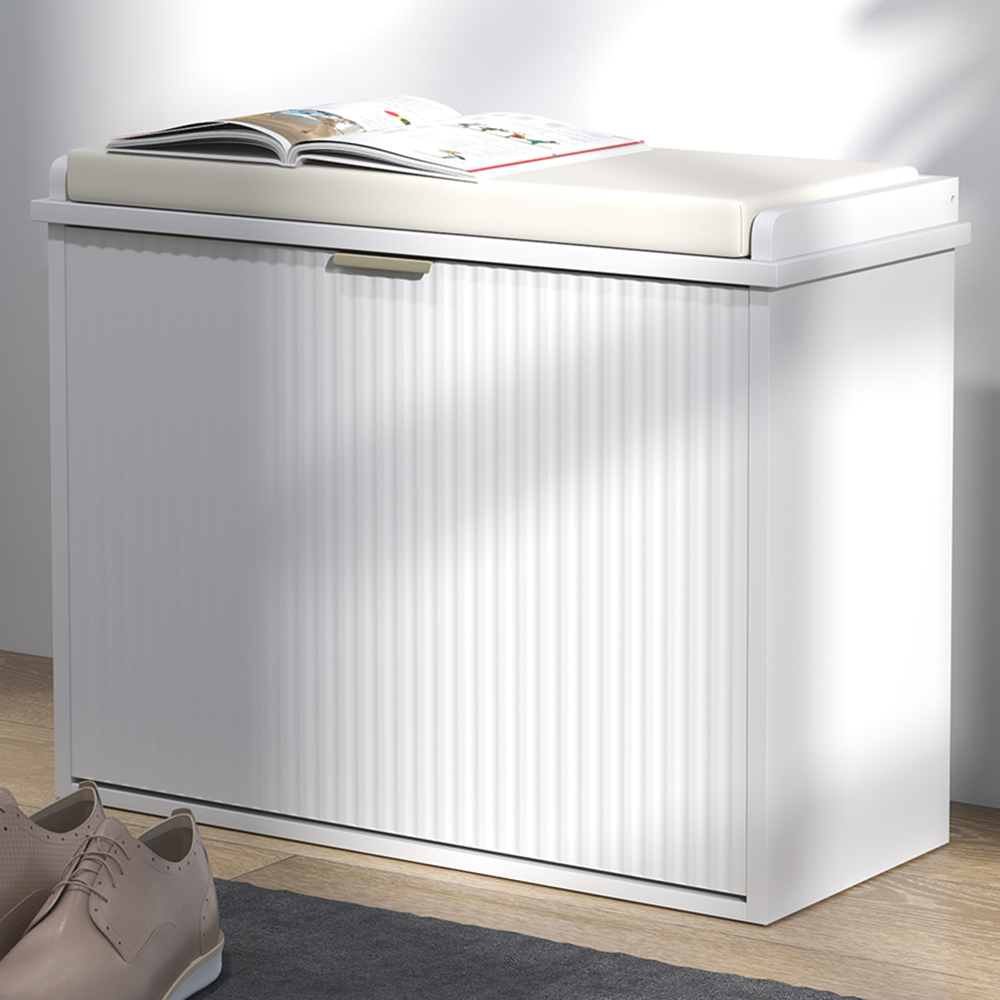 HOMCOM Single Shelf White Shoe Rack Bench with Cushion Image 1