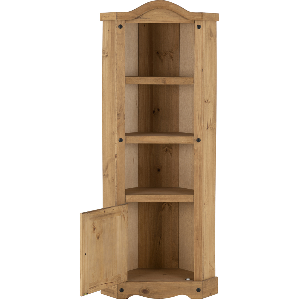 Seconique Corona Single Door 3 Shelf Distressed Waxed Pine Corner Bookshelf Image 4