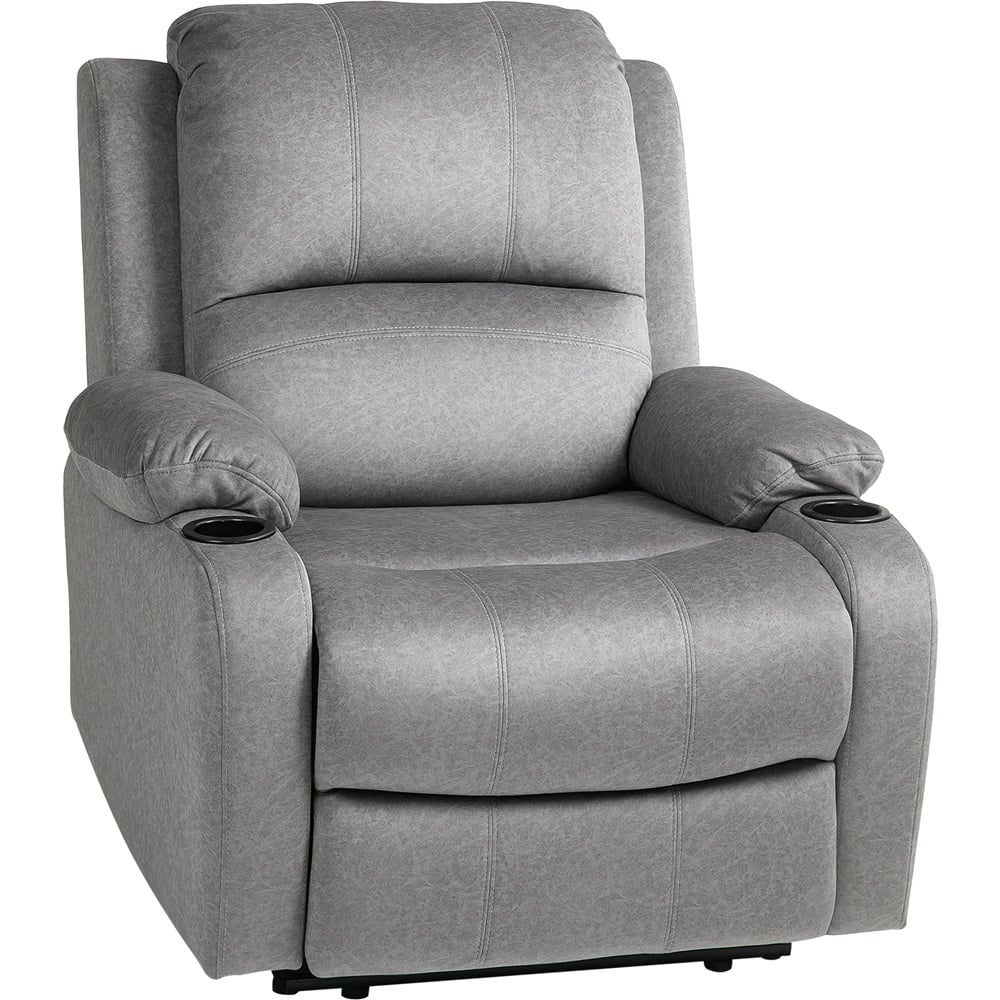 HOMCOM Grey Microfibre Recliner Chair with Adjustable Leg Rest and Cup Holders Image 2