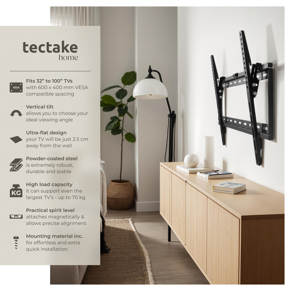 tectake 32 to 100inch Tiltable Width-Adjustable Wall Mount Flat TV Bracket Image 6