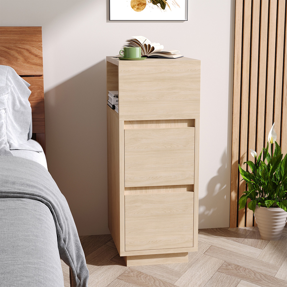 Living and Home 2 Drawer Single Shelf Wood Colour Minimalist Bedside Table Image 8