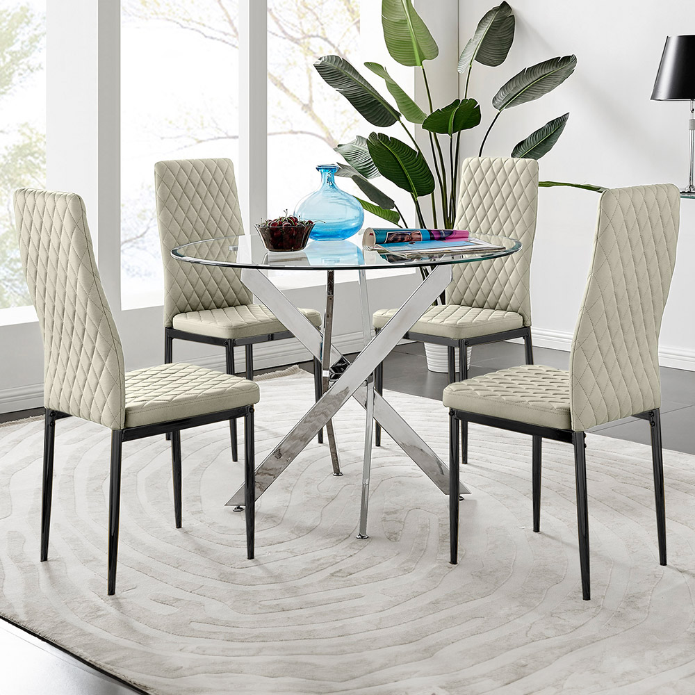 Furniturebox Arona Valera 4 Seater Round Dining Set Cream and Black Image 1