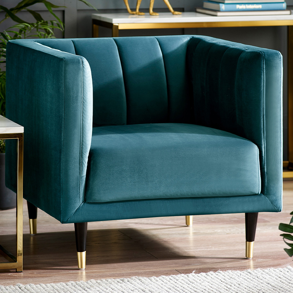 Julian Bowen Salma Teal Velvet Scalloped Back Chair Image 1