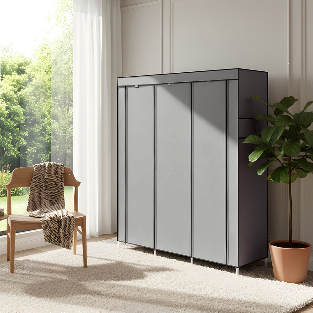 Living and Home 8 Shelf Silver and Grey Portable Fabric Wardrobe Image 7