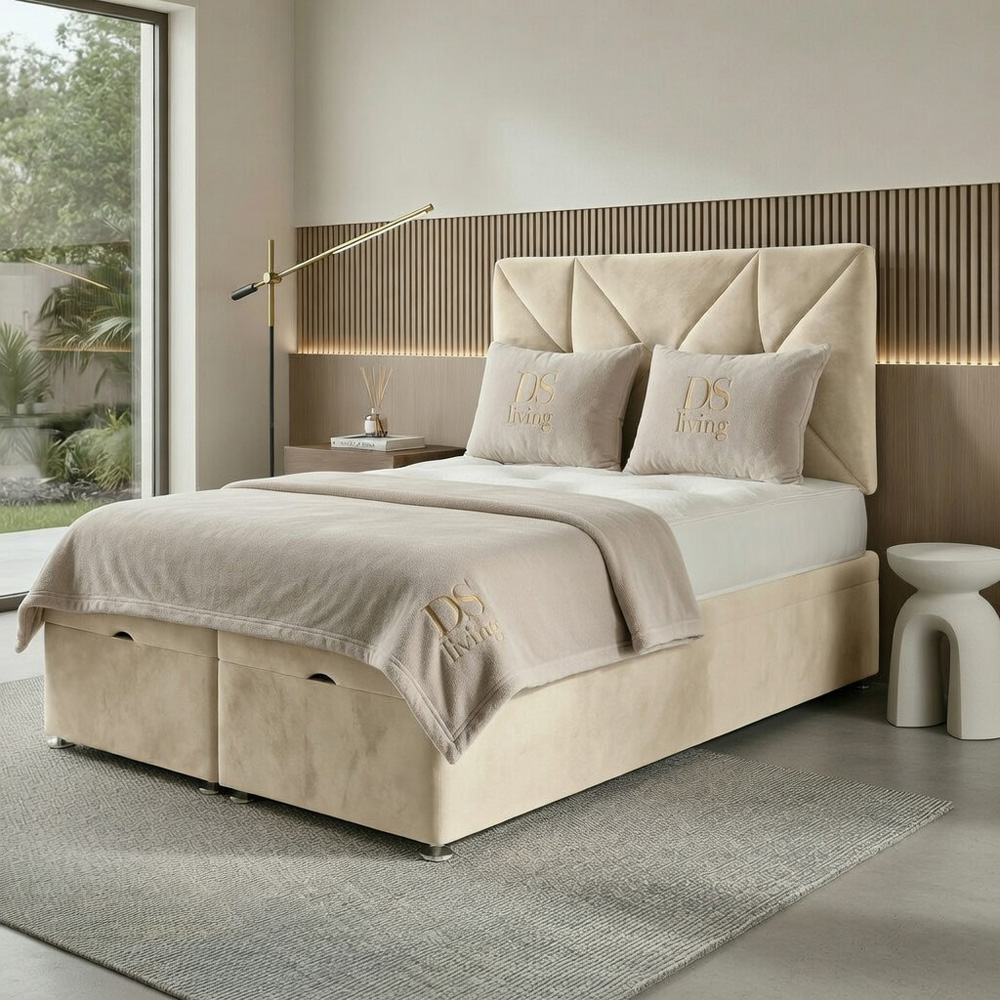 DS Living Eclipse Single Cream Plush Velvet Ottoman Bed Image 5