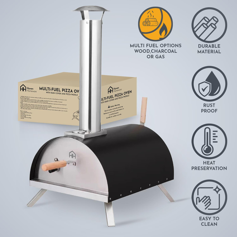 Haven Black and Silver Gas and Wood Fuel Pizza Oven Image 9