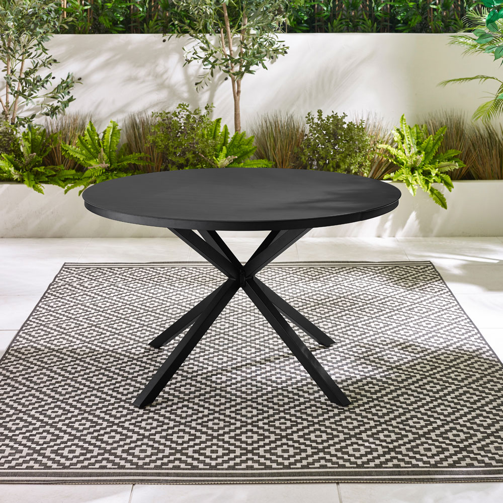 Furniturebox Castres 4 Seater Black Metal Round Outdoor Dining Table Image 4