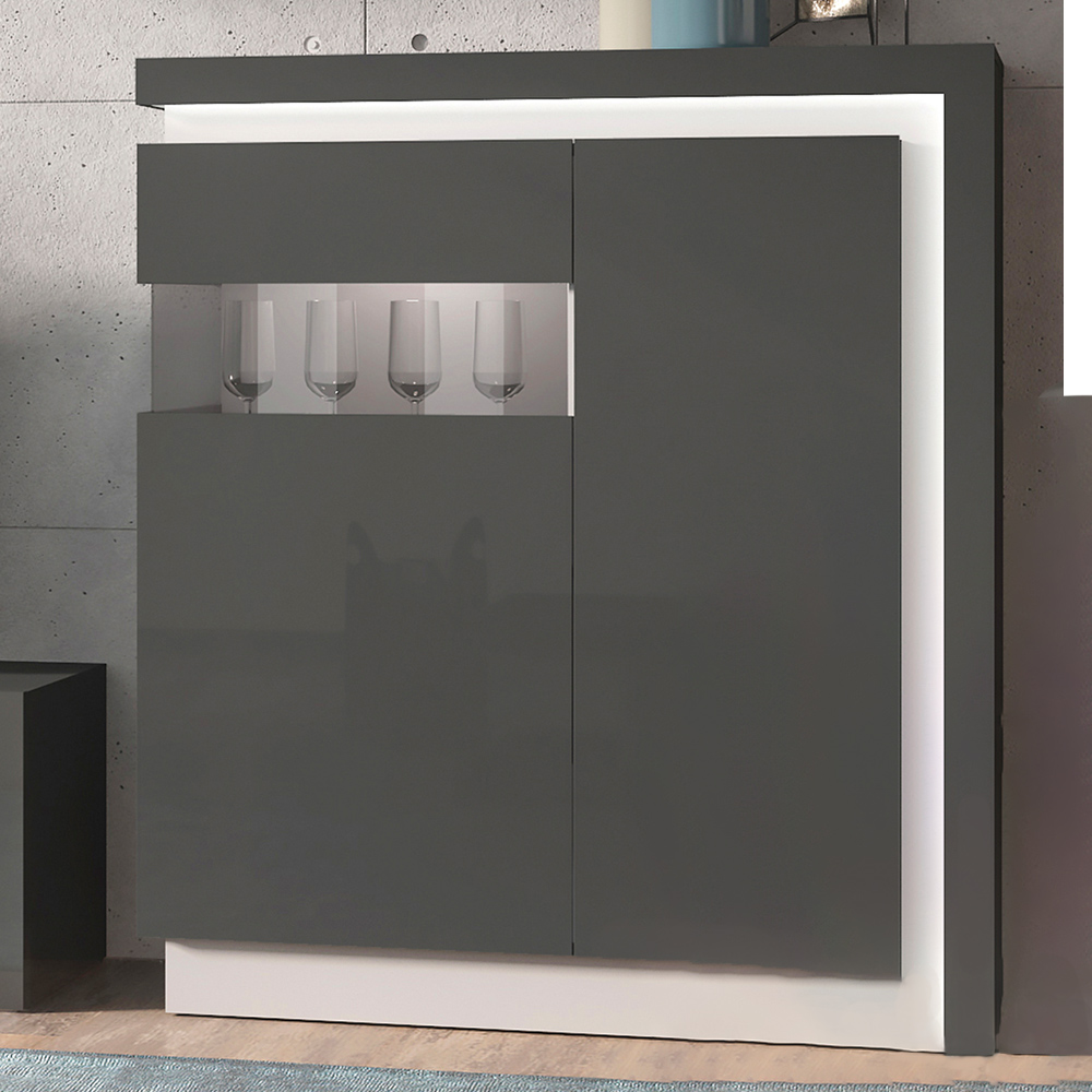 Lyon 2 Door Platinum and Light Grey Gloss Left Hand LED Designer Cabinet Image 1