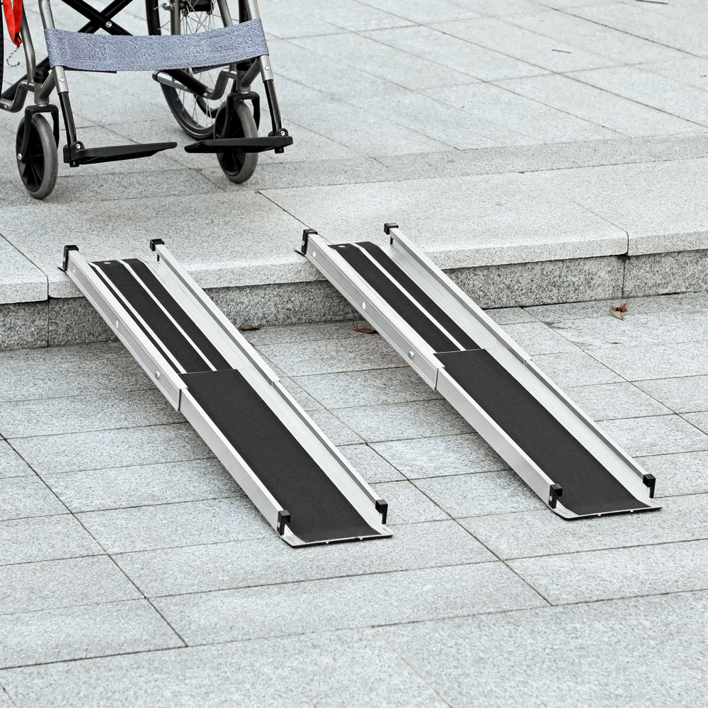 HOMCOM Folding Aluminium Telescopic Wheelchair Ramp Set of 2 Image 2