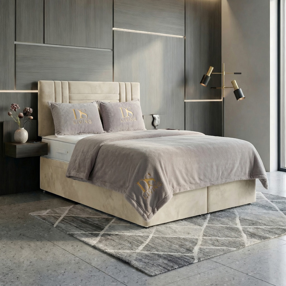 DS Living Orion King Size Cream Plush Ottoman Bed Image 6