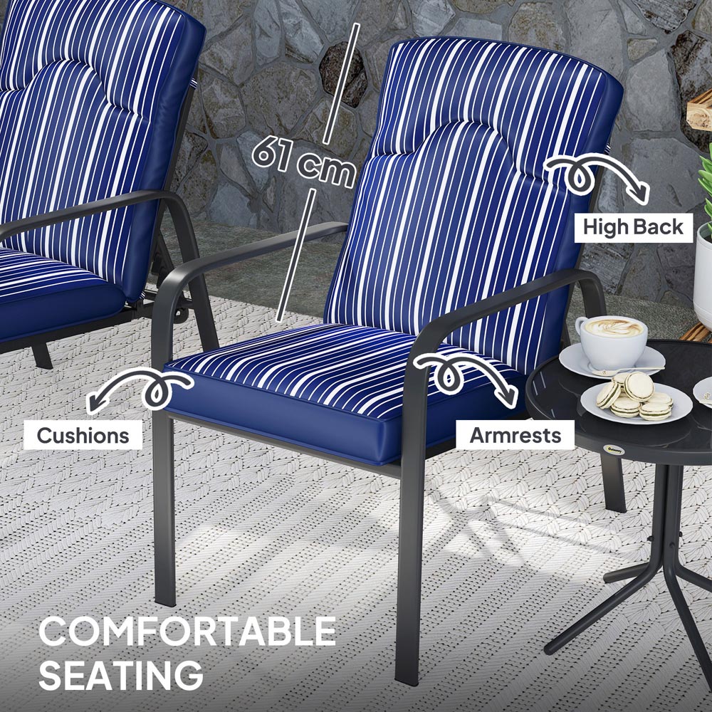 Outsunny 2 Seater Blue Recliner Garden Chair Set Image 7