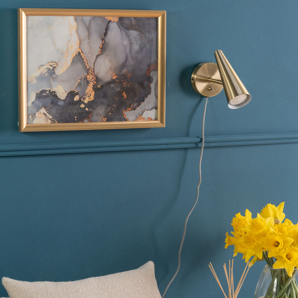 ValueLights Duke Brushed Brass Cone Plug-in LED Wall Light 2 Pack Image 7