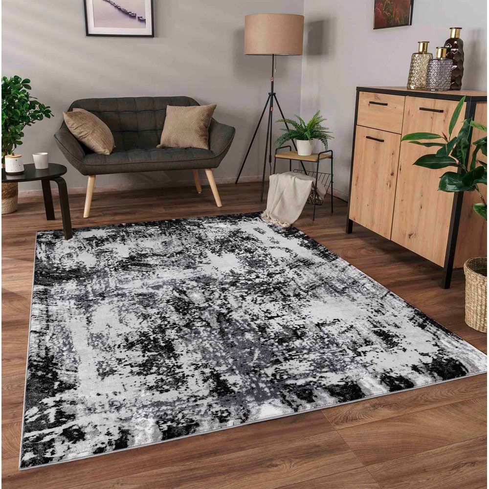 Plastic Abstract Rug Desire Rugs Serenity Black Abstract Acrylic Rug 160 x 230cm | Wilko