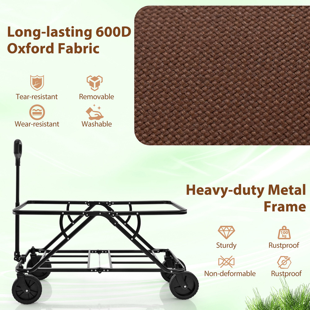 Costway Coffee Collapsible Foldable Wagon Cart with Adjustable Handlebar Image 6