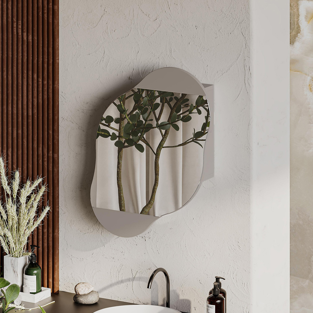 Decortie Cloudy Single Door Mocha Grey Unique Mirrored Wall Cabinet Image 5