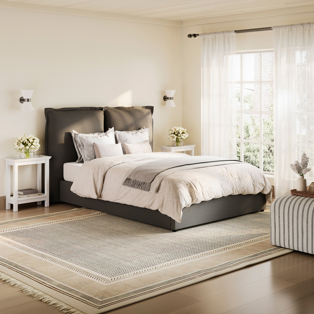 LPD Home Sunday Deep Grey Double Linen Blend Fabric Bed with Pillow-Style Headboard Image 6