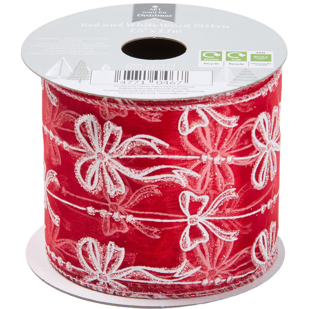 Red and White Christmas Wired Ribbon Image 2