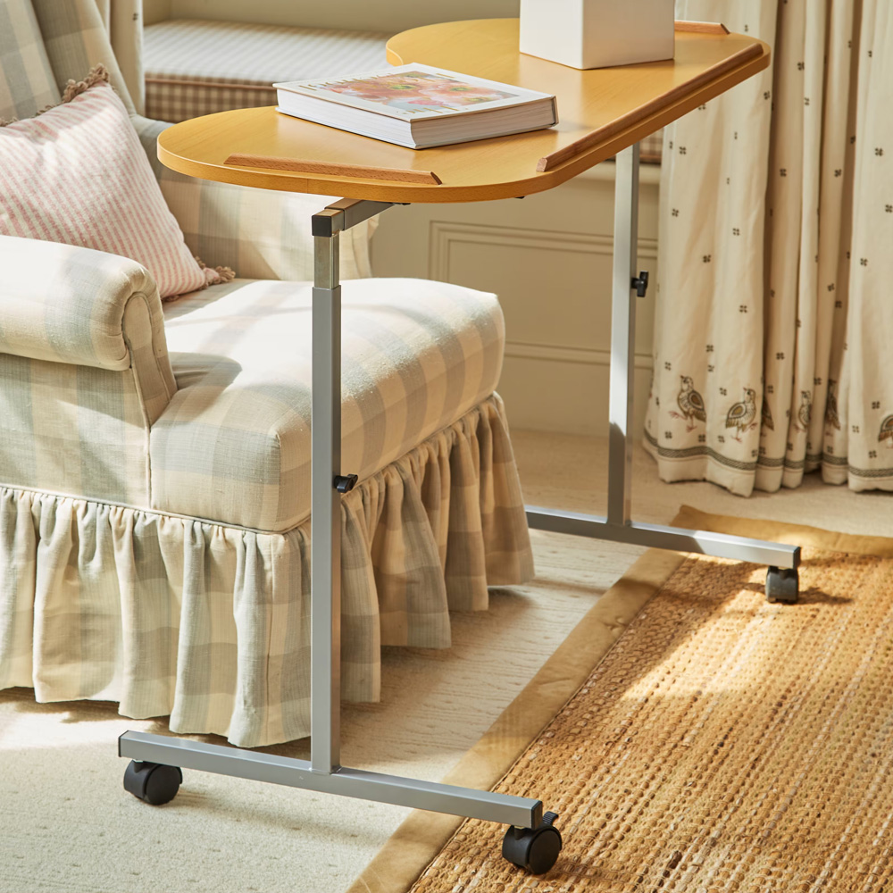 NRS Healthcare Adjustable Curved Overbed and Chair Table Image 1