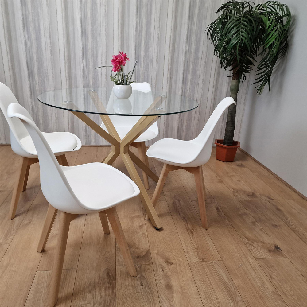 Portland 4 Seater Round Dining Table Set Oak Effect and White Image 3