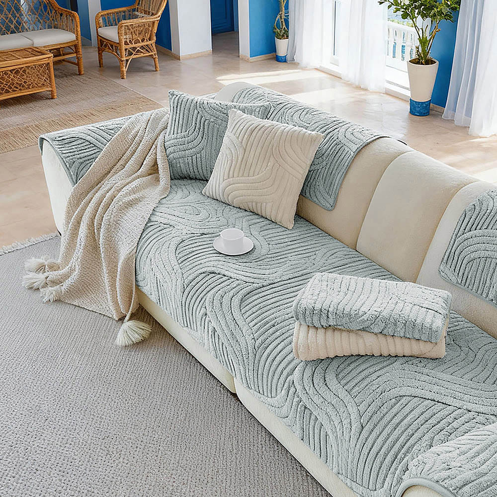 Living and Home 160 x 90cm Light Grey Minimalist Wavy Geometric Non-Slip Sofa Mat Image 7