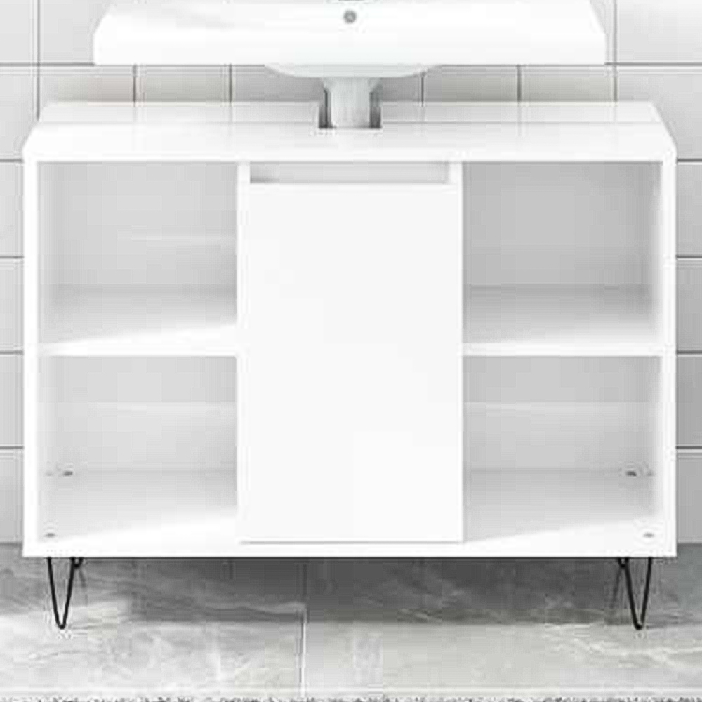 vidaXL Single Door 4 Open Shelf High Gloss White Bathroom Cabinet Image 1