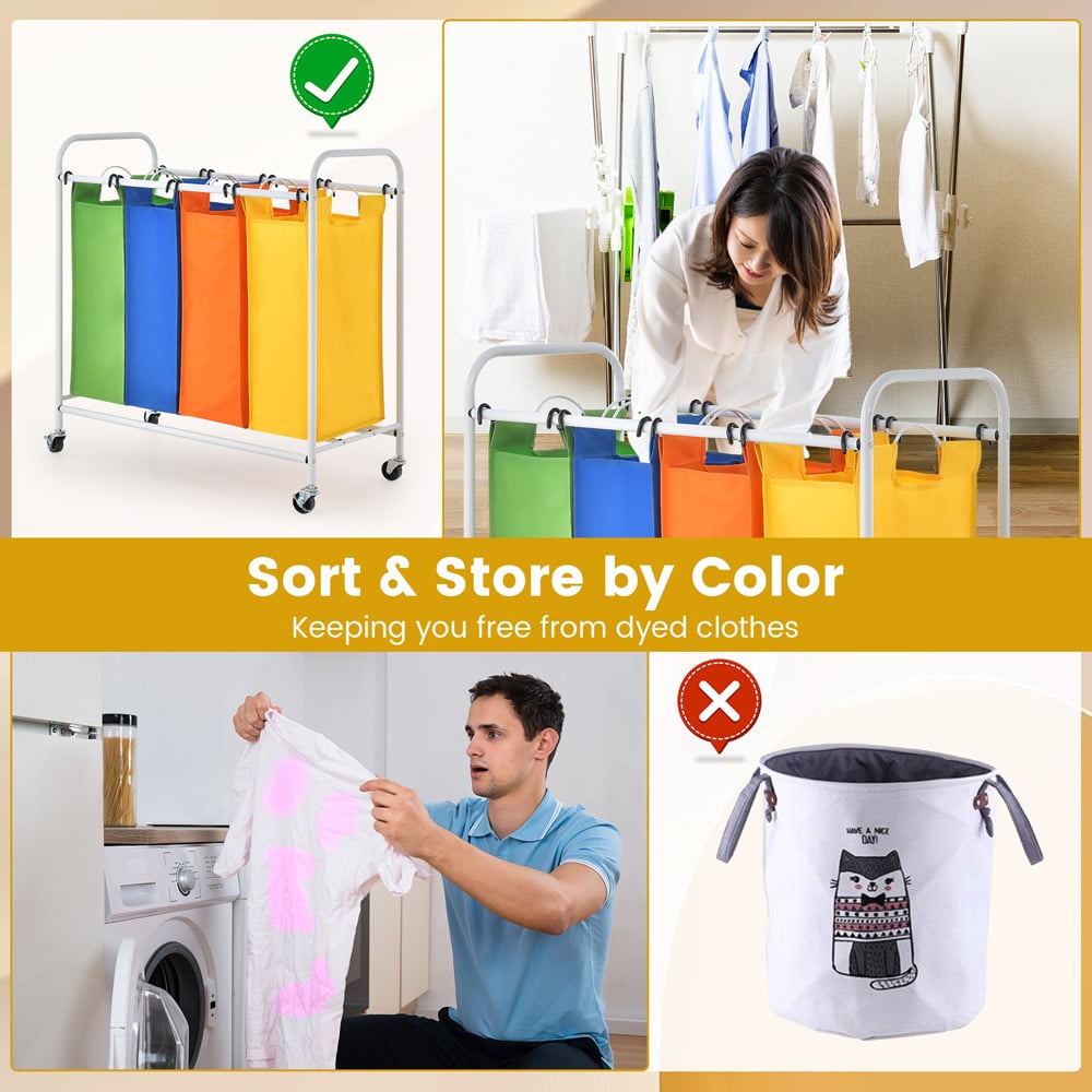Costway 4 Section Multicolour Removable Laundry Sorter Basket 136L Image 6