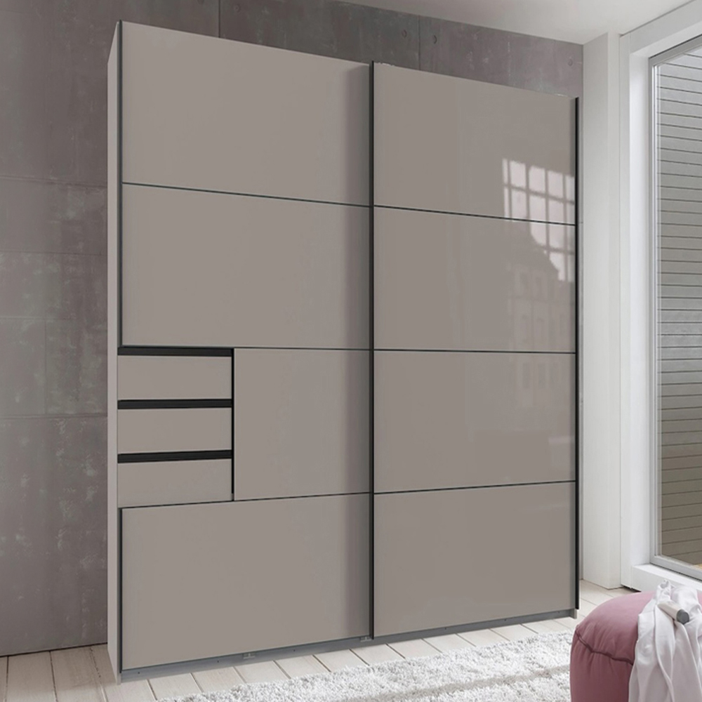 TJ'S Saigon 2 Door 3 Drawer Grey Sliding Wardrobe 225cm Image 1