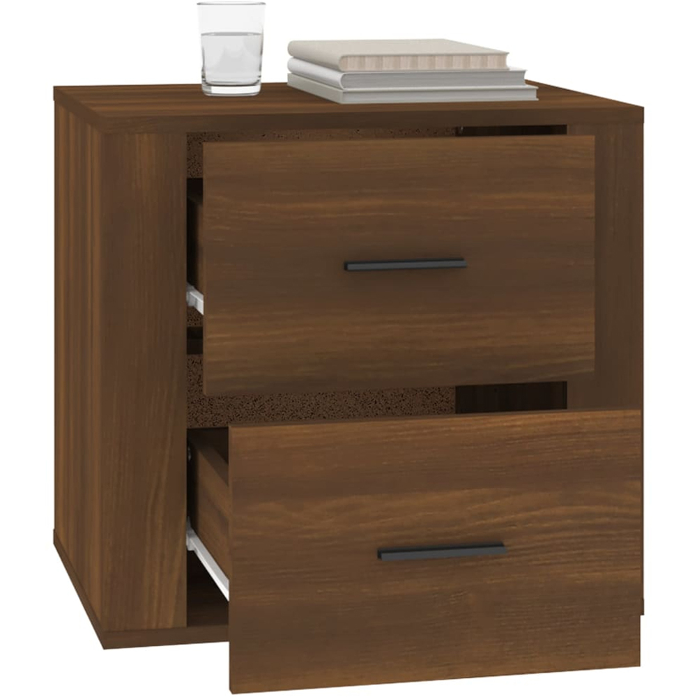 vidaXL 2 Drawer Brown Oak Bedside Table Image 4