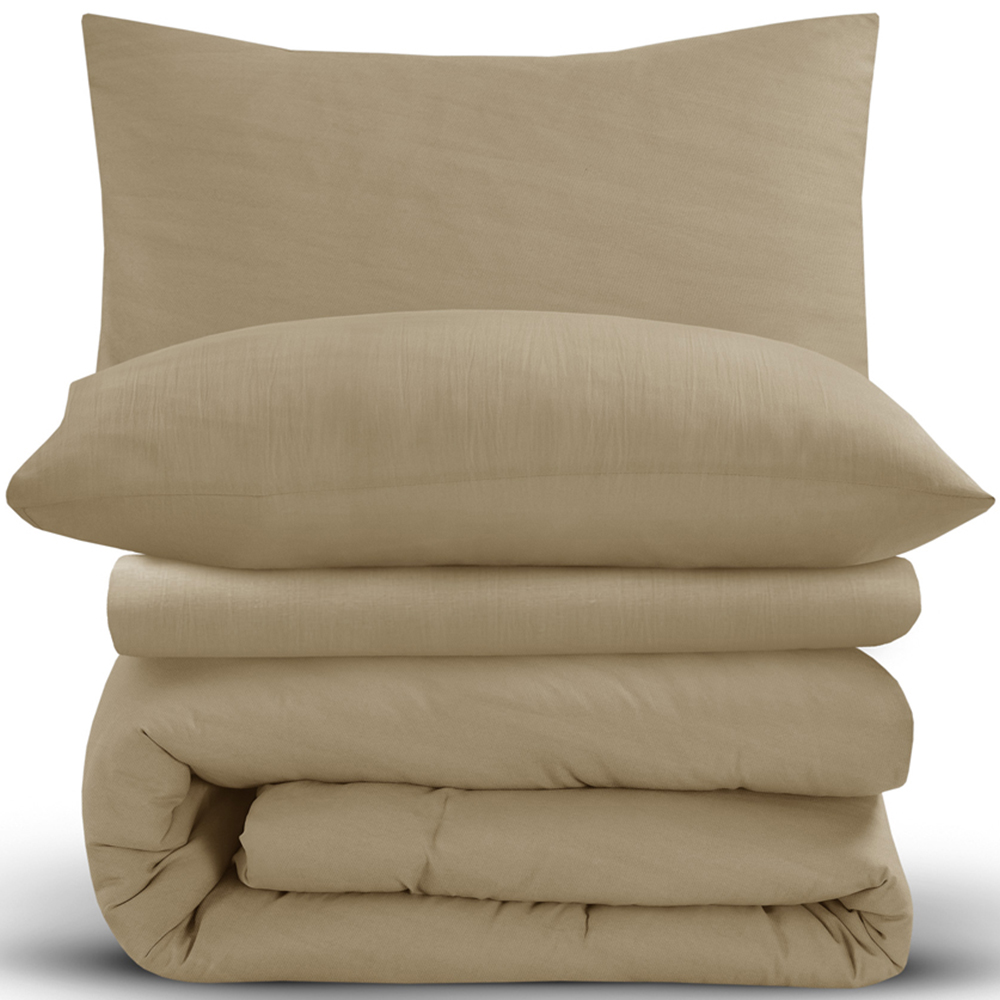 Velosso Washed Linen Look Double Beige Duvet Set Image 2