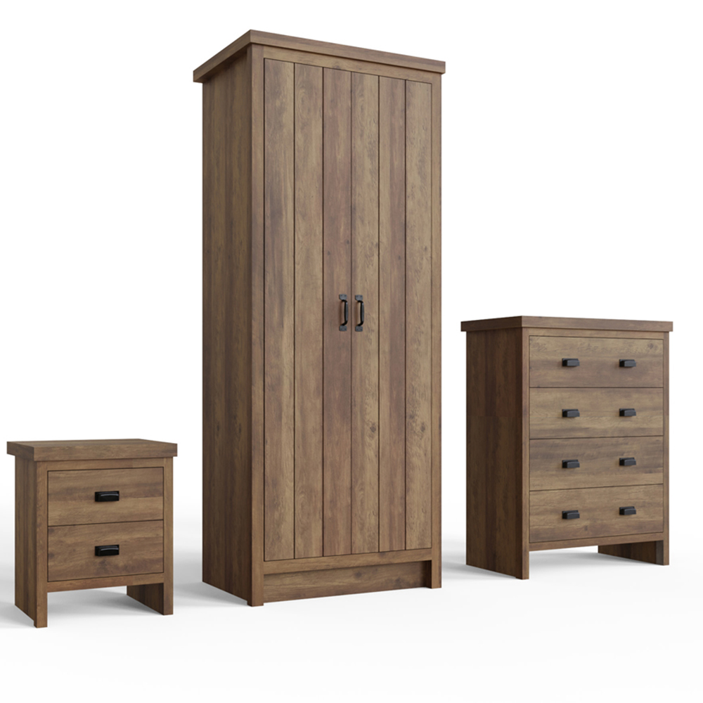 GFW Boston Knotty Oak 3 Piece Bedroom Furniture Set Image 2