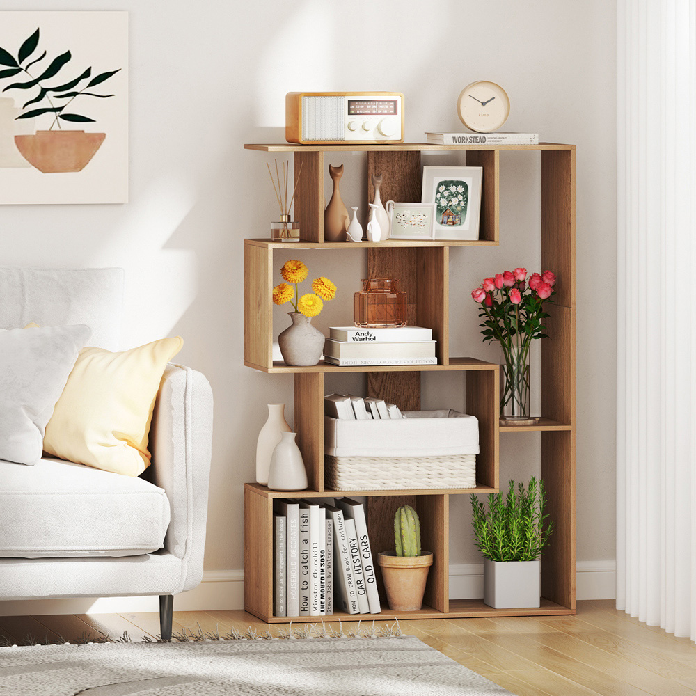 Costway 6 Shelf Natural Geometric Bookshelf with Anti-tip Kits Image 3