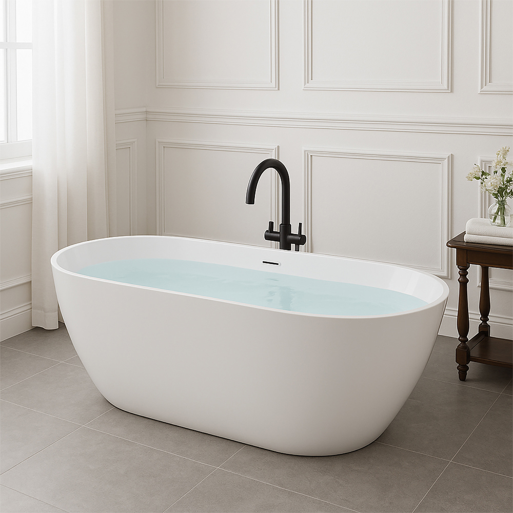 Go Bathrooms Gloss White Double Ended Round Freestanding Bath 1700 x 750mm Image 2