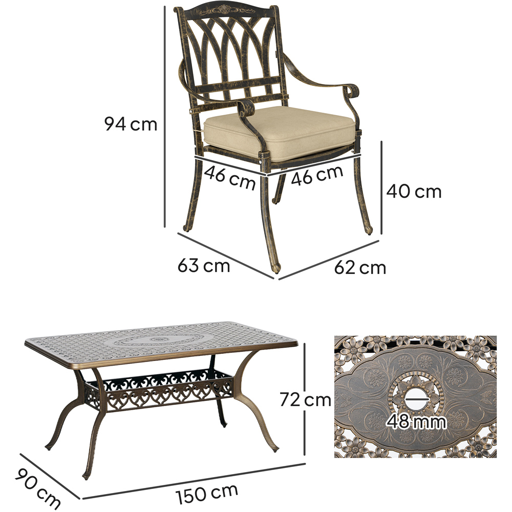 Outsunny 6 Seater Garden Dining Set with Parasol Hole Bronze Image 8