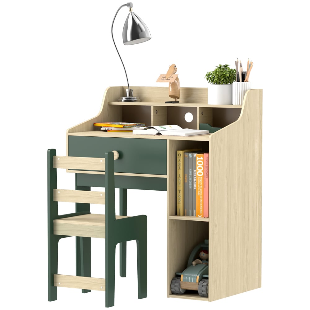 AIYAPLAY Single Drawer Green Kids Desk and Chair Set Image 2