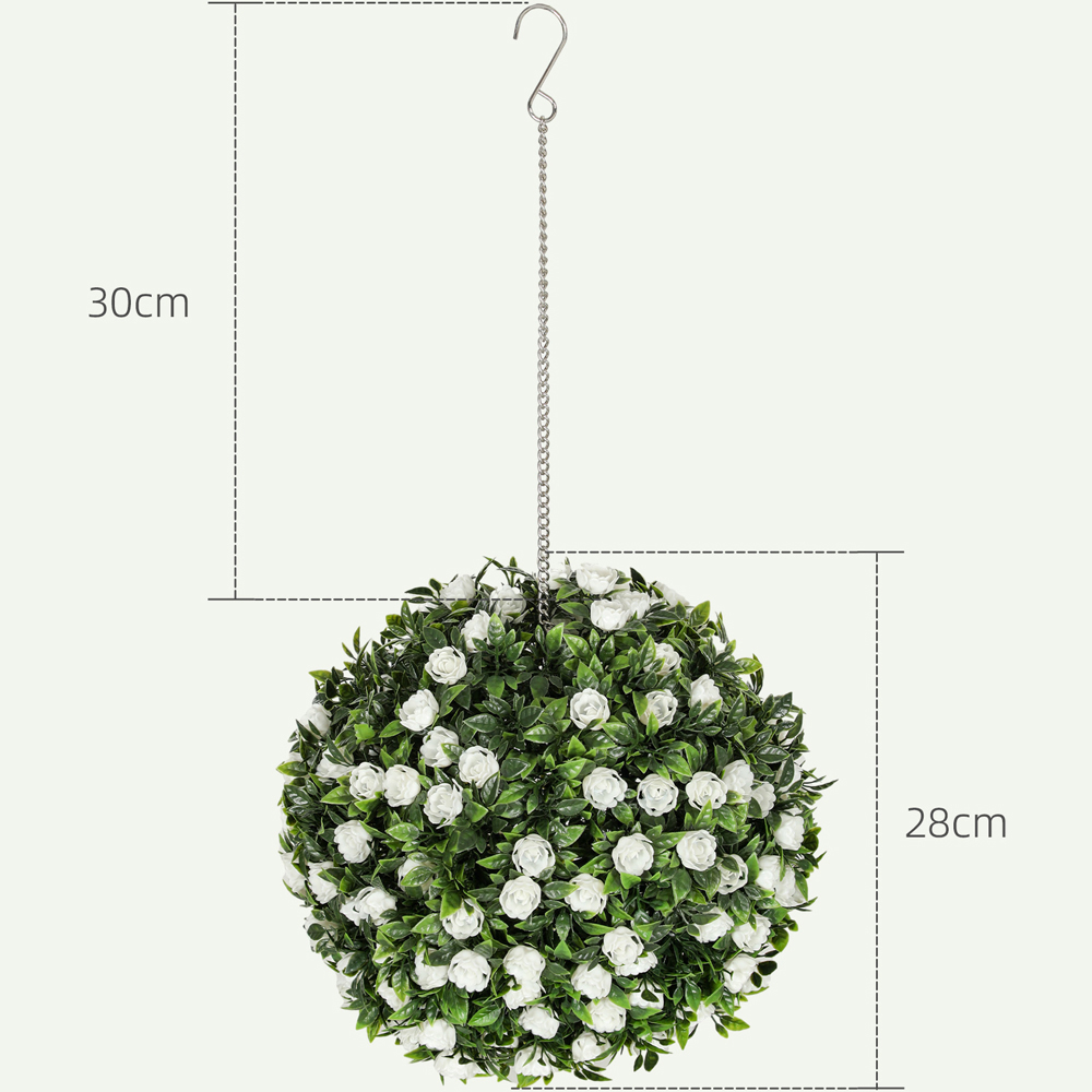 Portland White Rose Artificial Plant Hanging Topiary Ball 2 Pack Image 9