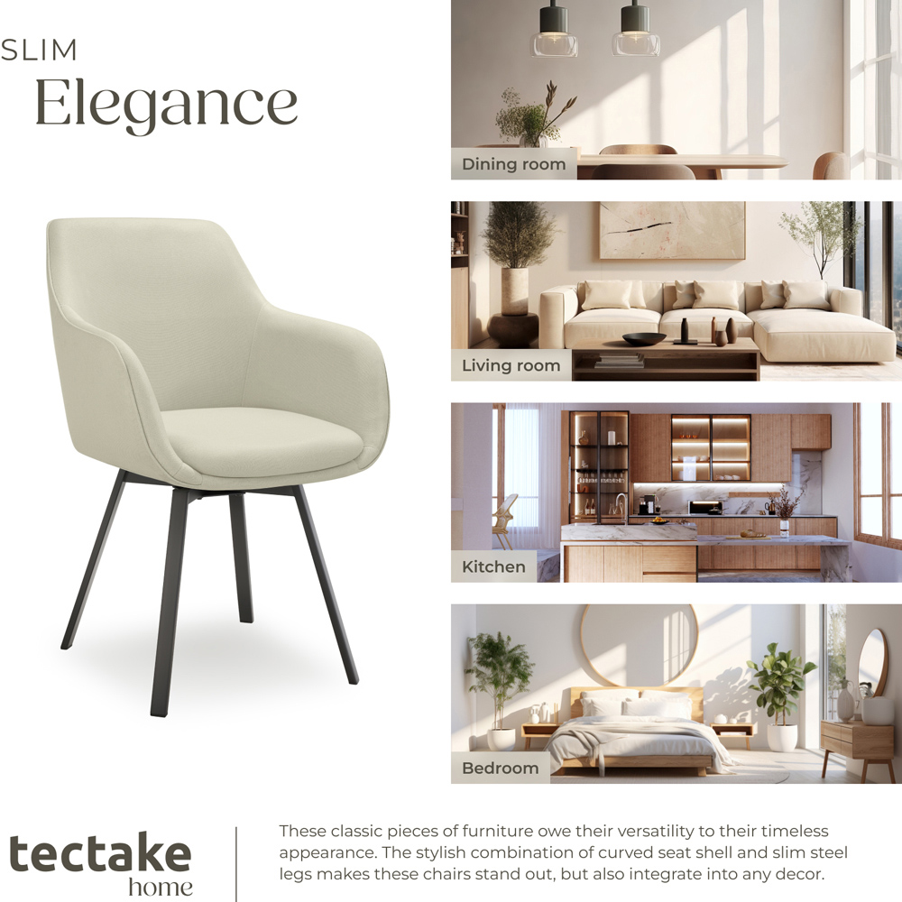tectake Alicon Set of 6 Greige Woven Fabric Swivel Dining Chair Image 7