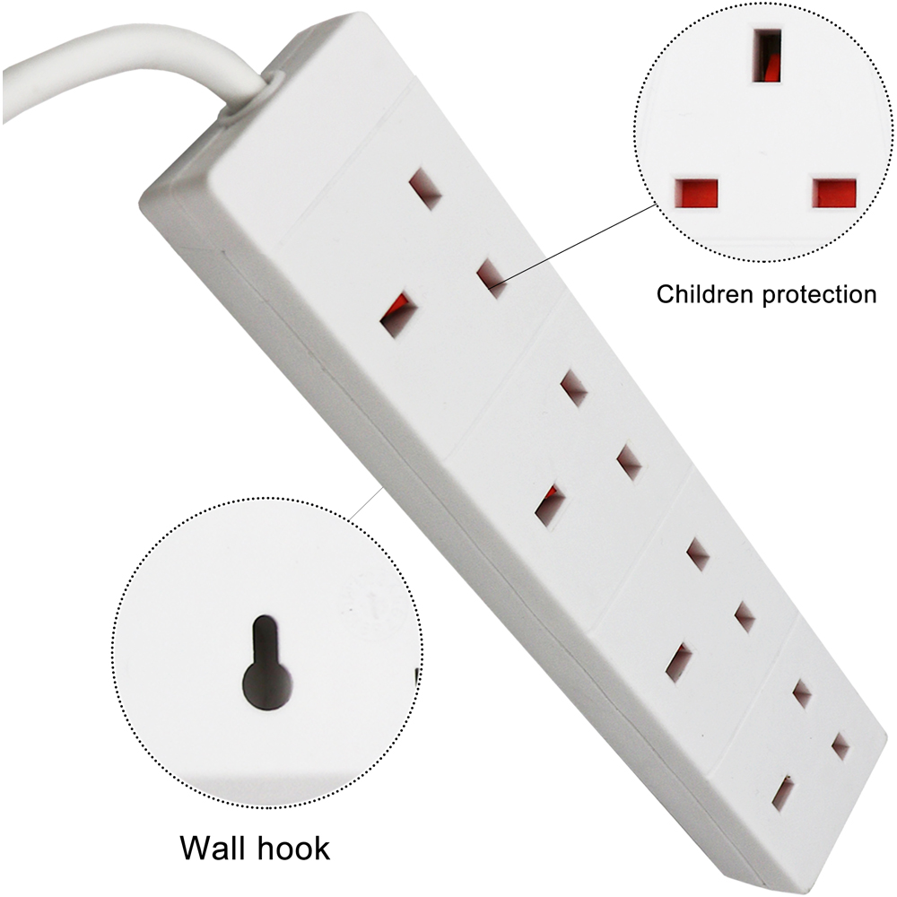 ExtraStar 13A 2m 4 Socket White Extension Lead Image 3