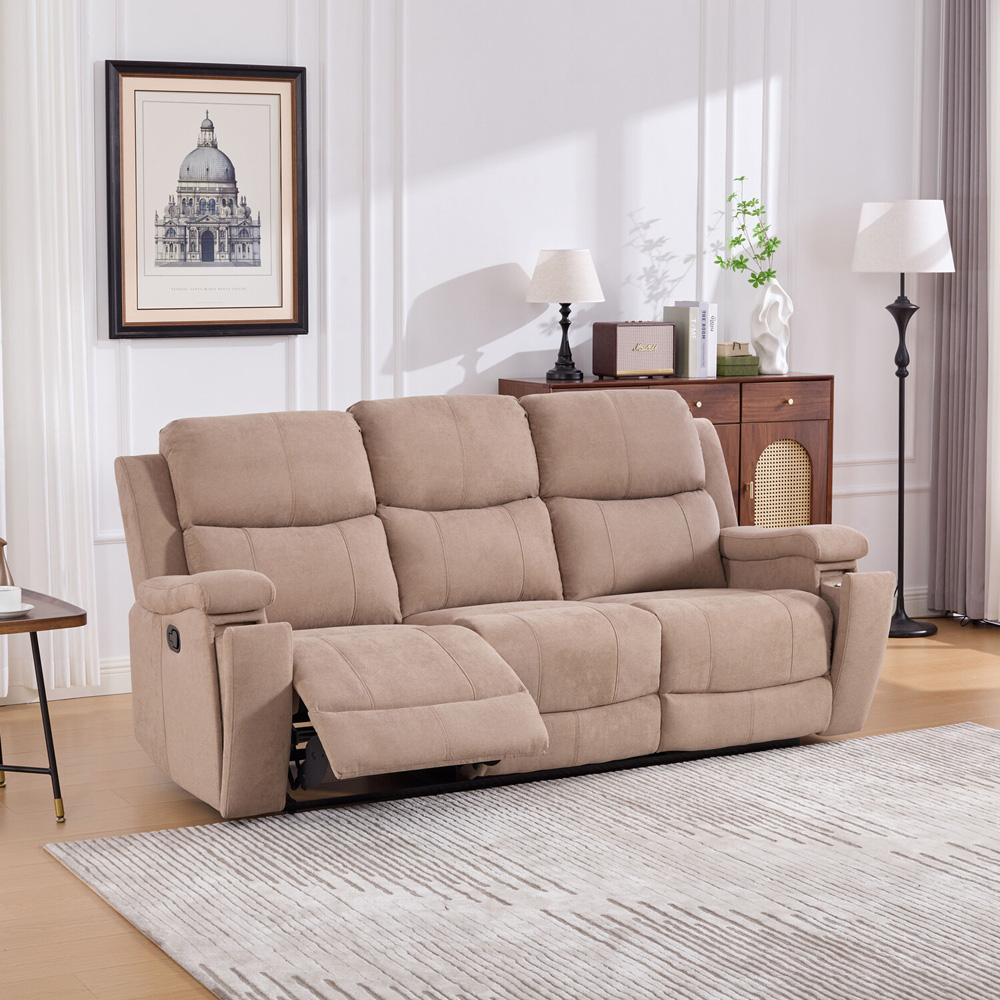 Ledbury 3 Seater Beige Fabric Manual Recliner Sofa Image 6