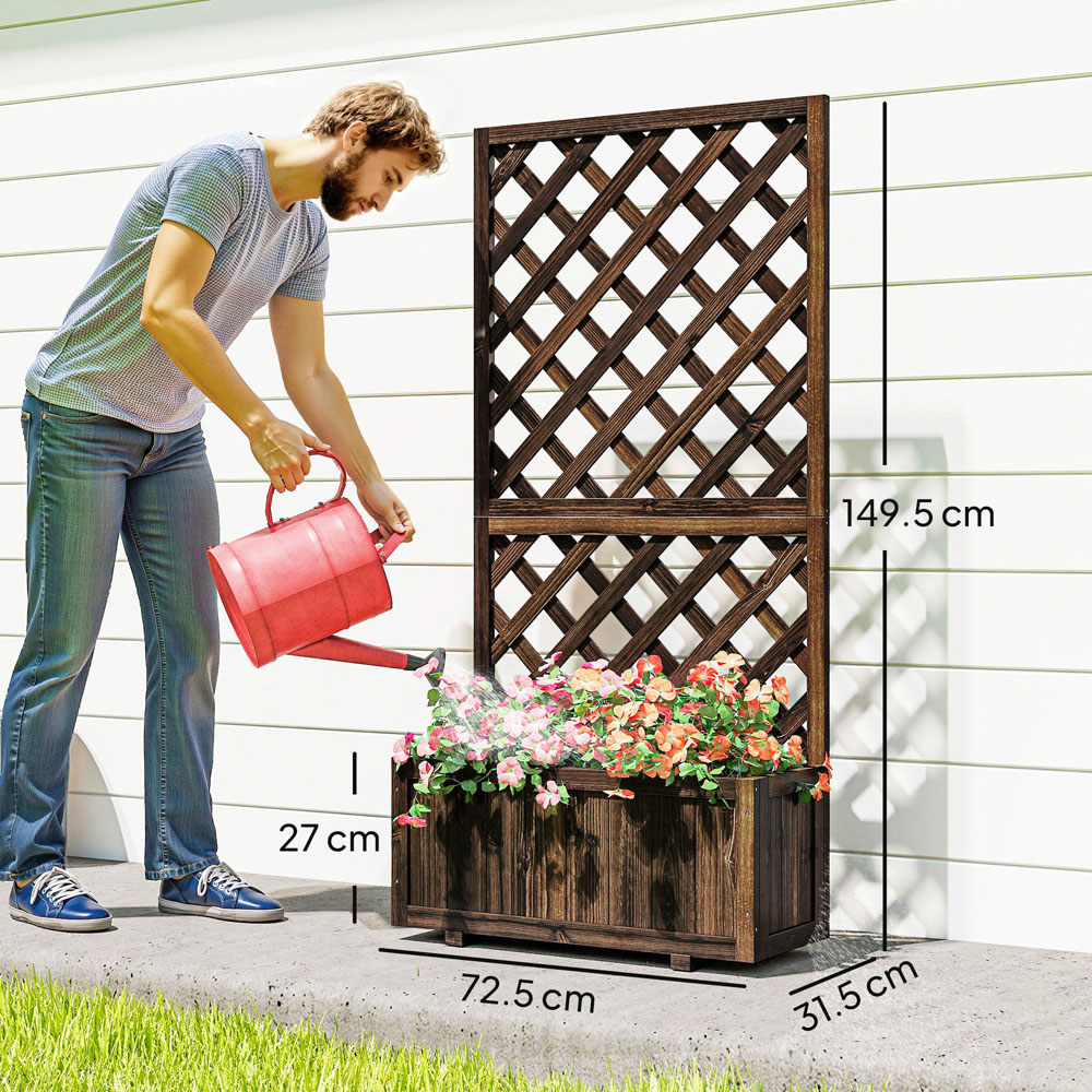 Outsunny Carbonised Wooden Raised Garden Bed Planter Box with Trellis 149.5 x 31.5 x 72.5cm Image 8