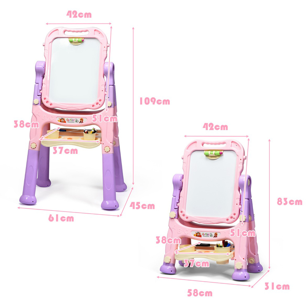 Costway Kids Pink Double Sided Magnetic Art Easel Image 7