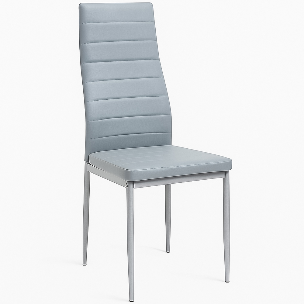 Portland 4 Seater Faux Leather Glass Tabletop Round Dining Set Grey Image 2