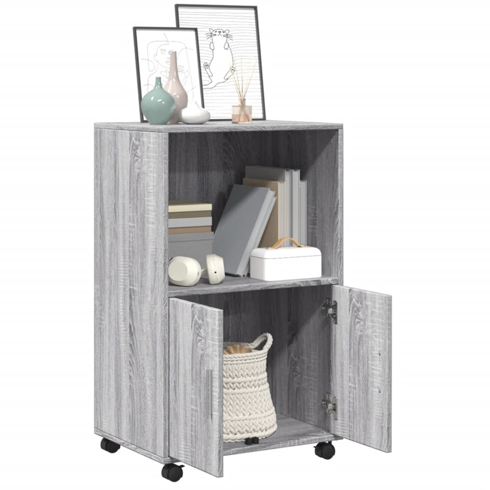 vidaXL 2 Door Single Open Shelf Grey Sonoma Rolling Storage Cabinet Image 3